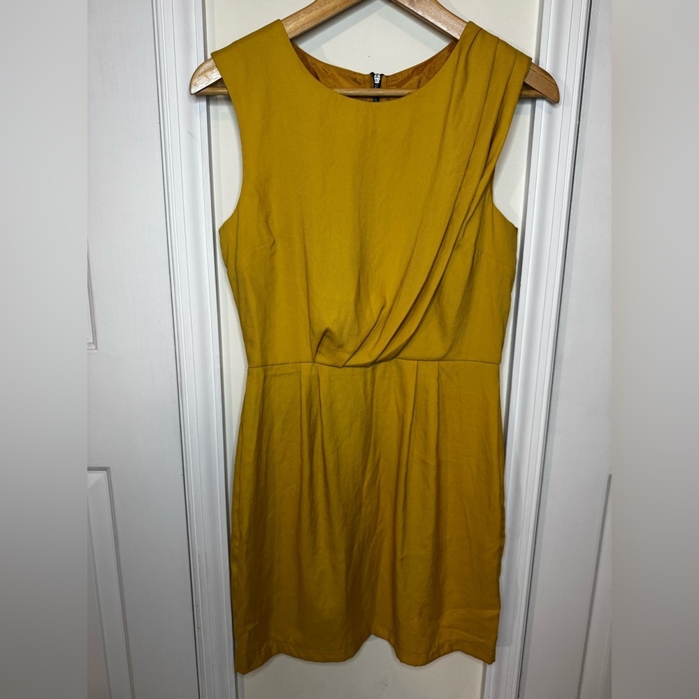 Topshop Mustard Dress waistline, shoulder gathering- Silk Feel lightweight